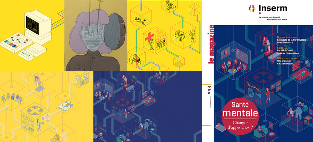 Différentes propositions graphiques aboutissant à la couverture d'un magazine