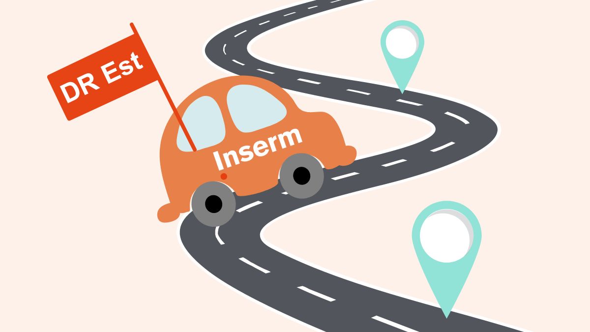Illustration d'une voiture estampillée "DR Est" sur la route.